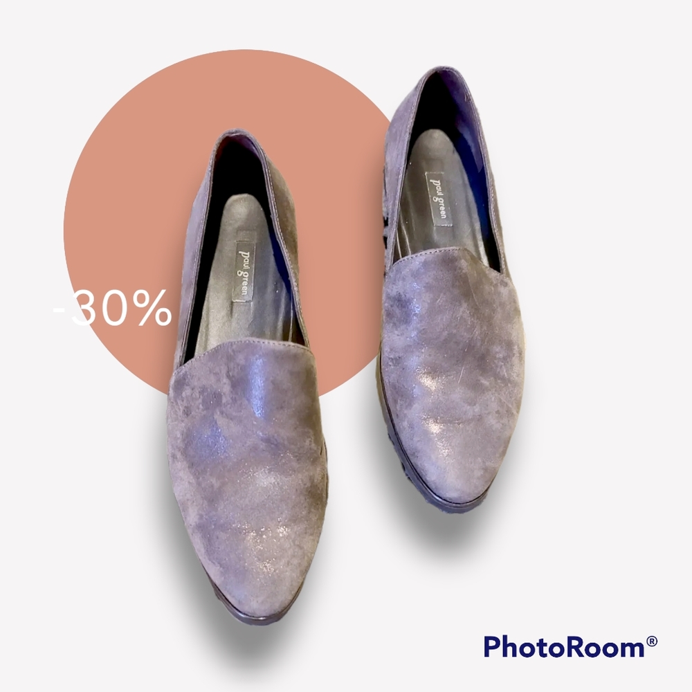 Paul Green Gray Shimmer Loafer Flat Shoes 8